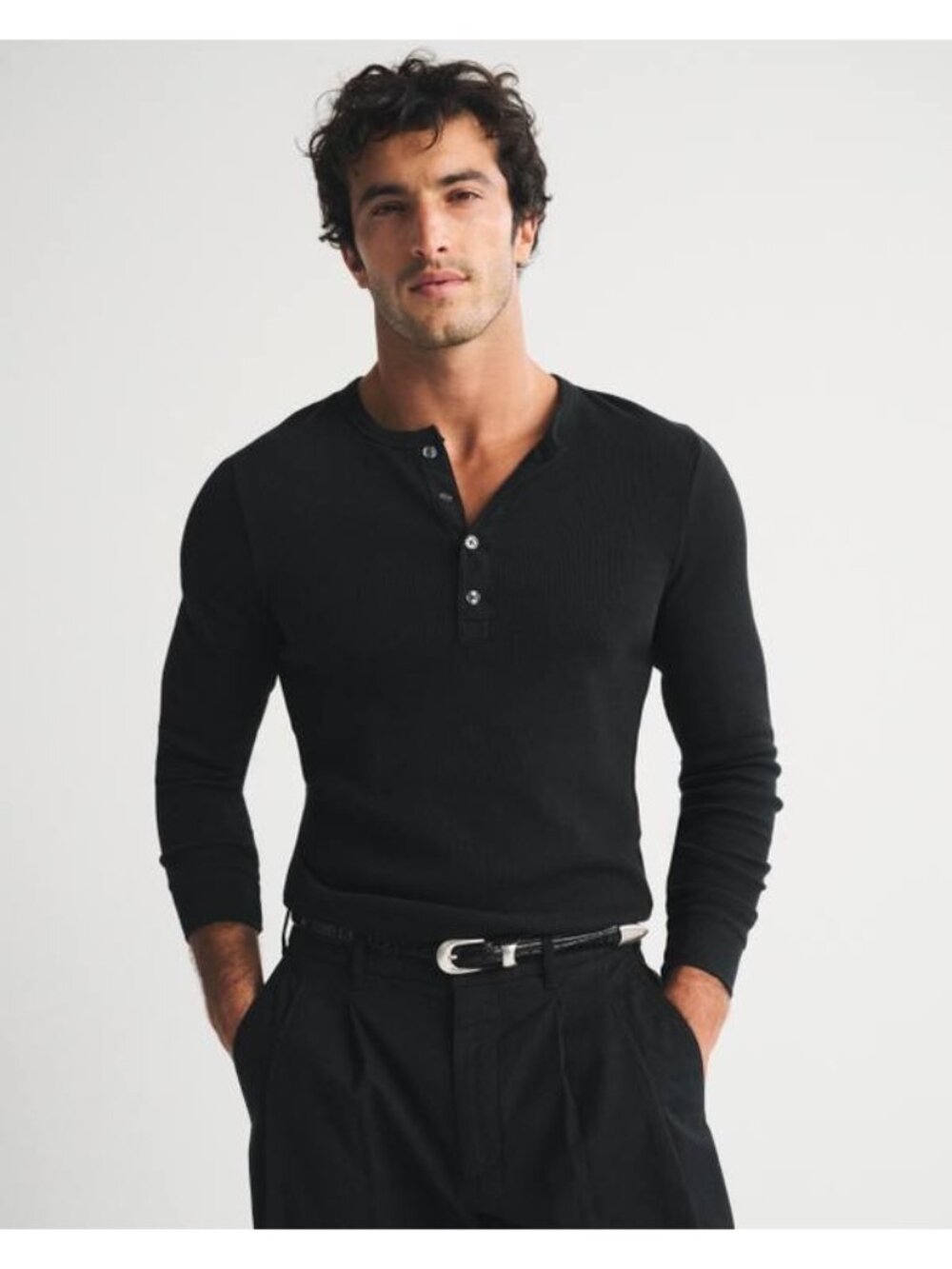NWT Abercrombie & Fitch A&F Essential Slim Ribbed Henley Size L Black